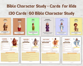 Imprimibles de personajes bíblicos, tarjetas de personajes bíblicos, actividades del Antiguo Testamento para niños, herramienta educativa cristiana, estudios bíblicos para niños