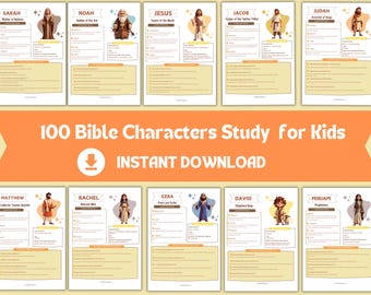 Estudio imprimible de personajes bíblicos, Estudios bíblicos para niños, Herramienta de educación cristiana, Estudio de héroes bíblicos para niños, Personajes bíblicos para niños