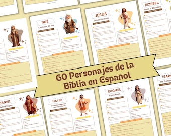 Estudio bíblico imprimible de personajes en español, estudios bíblicos para niños, herramienta de educación cristiana, estudio de héroes bíblicos para niños, personajes bíblicos