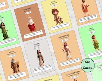 Imprimibles de personajes bíblicos, Tarjetas de personajes bíblicos, Actividades del Antiguo Testamento para niños, Herramienta educativa cristiana, Estudio de personajes bíblicos