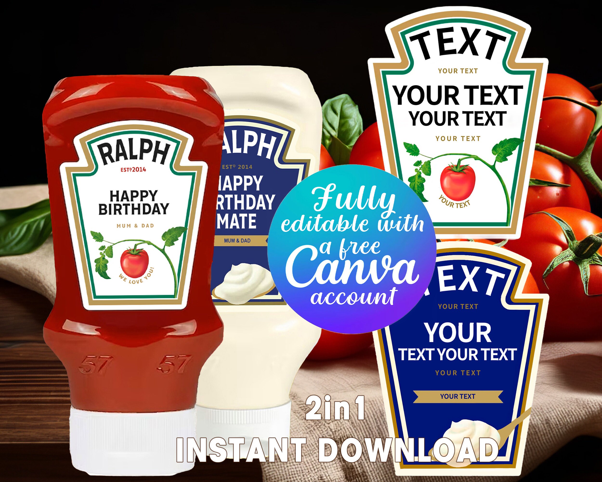Personalized ketchup mayonnaise bottle label. Funny cheap gift for birthday, anniversary. DIGITAL GOODS.