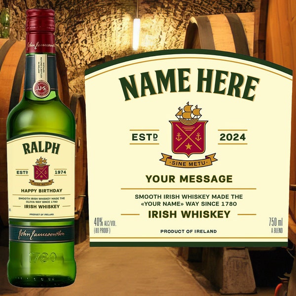 Personalized whiskey bottle label. A fun, cheap gift for a birthday, wedding, or anniversary. DIGITAL PRODUCT.