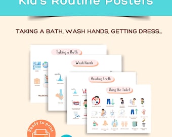 Daily Routine Chart For Kids Visual Schedule Bathroom Routine Potty Training Printable Washing Hands Brushing Teeth Special Needs Life Skill