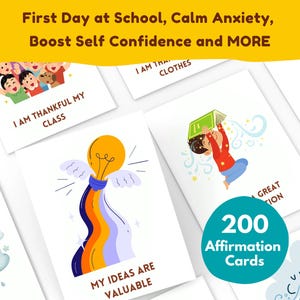 Tarjetas de afirmaciones positivas para niños, citas imprimibles de mindfulness, refuerzo de la autoestima, herramienta para aliviar la ansiedad y la confianza en el primer día de clases.
