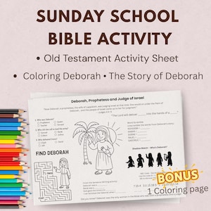 Bible Craft Activity Prophet Coloring page Kid Bible Lesson Women Hero Deborah Worksheet Old Testament Coloring Page Scripture Activity