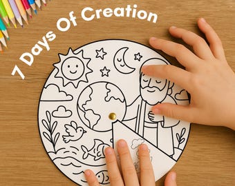 7 Days Creation Wheel Bible Craft Sunday School for Christian Kids Coloring Craft Bible Genesis Activity DIY Bible VBS Craft Idea Printable