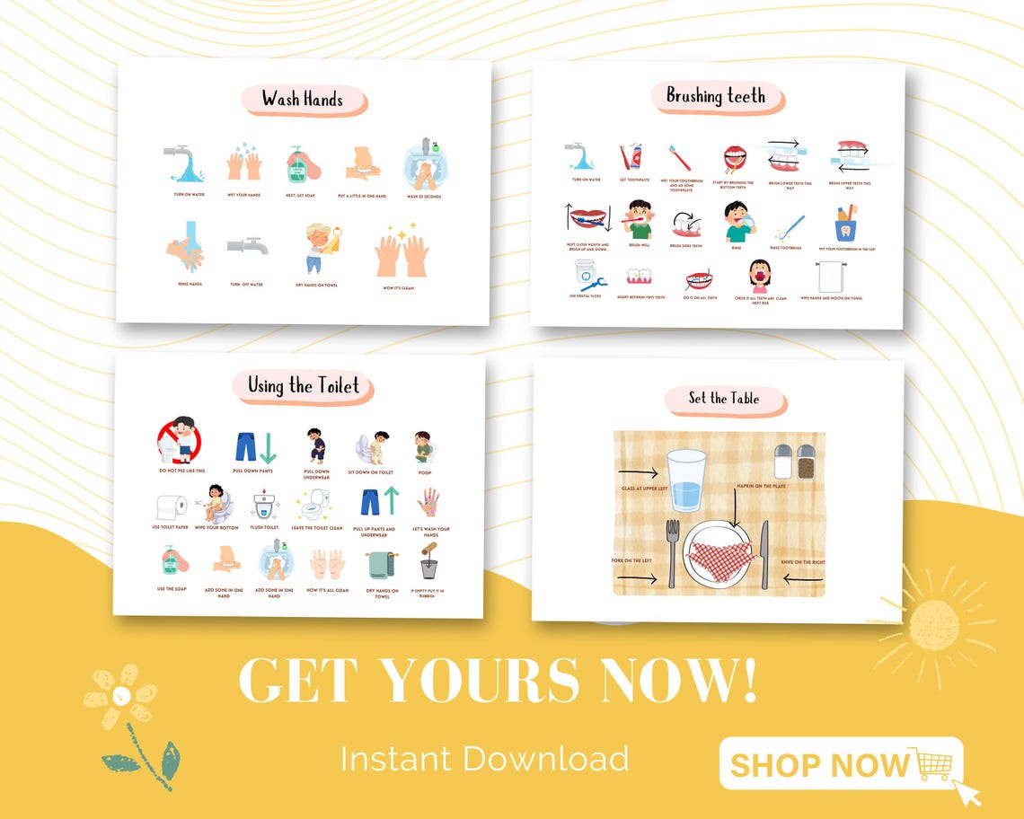 Daily Routine Chart for Kids Visual Schedule Bathroom Routine Potty ...