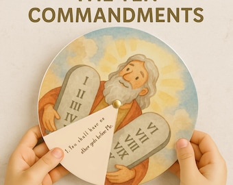 Rueda de Moisés de los 10 Mandamientos: Actividad bíblica imprimible para niños, herramienta cristiana para la educación en casa, manualidad para la escuela dominical, recurso para niños de la iglesia