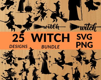 Witch 25 SVG Bundle - Laser Engraving Files SVG PNG | Digital Download for Glowforge, Cnc Router, Silhouette and Engraving Machines.