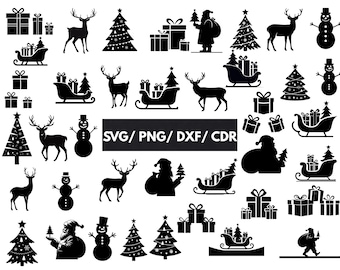 Weihnachts-Svg-Bundle, Frohe Weihnachten Dxf, Weihnachtsmann Png, Schneemann SVG, Weihnachtsbaum SVG, Urlaub Schneiden, Dateien für Cricut