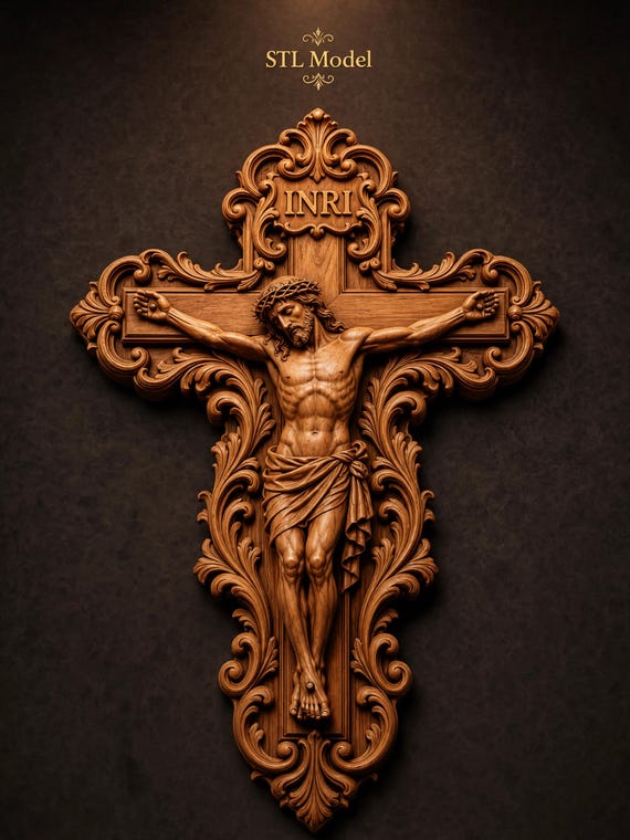 Jesus Crucifix INRI Cross STL File for CNC Router | Religious 3D