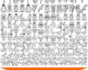 Paquete de 150 animales geométricos SVG, DXF, PNG, escala de grises, imagen quemada, corte vectorial, corte CNC, madera, Cricut, silueta de animales poligonales, grabado láser