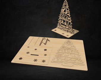 Tarjeta de Navidad Archivos cortados con láser, Regalo de árbol de Navidad, Tarjeta de recuerdo de Navidad, Plan vectorial Cnc, Archivo de patrón de modelo, Corte Cnc, Plantilla DXF SVG