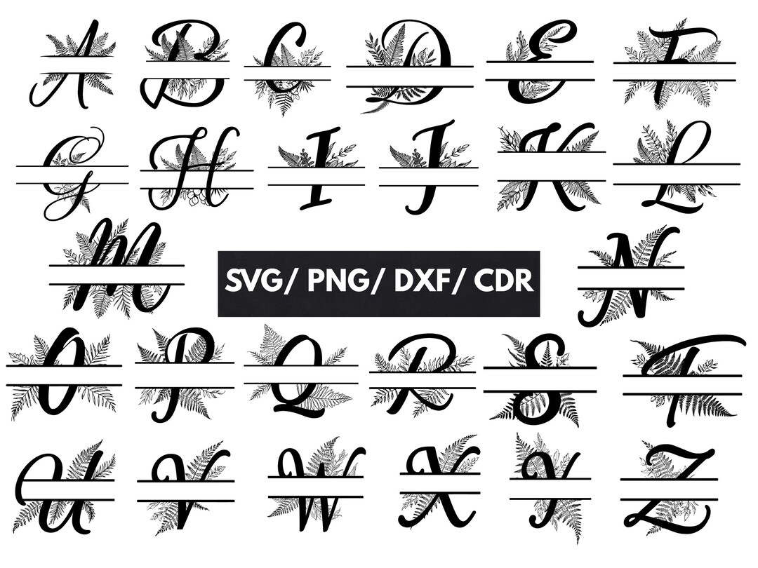 Fern Lettering R Fern Leaves Split Monogram Svg, Dxf, Png, Cdr, Floral Monogram Clipart ...