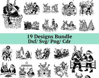 Glowforge Bereit SVG DXF CDR 19 Designs Bundle Krampus vs Santa Holzgravur Lustige Weihnachtswandkunstdekor