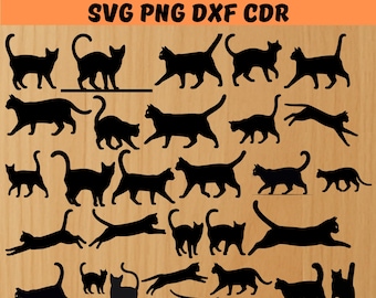 Cat Silhouettes Bundle, SVG, PNG, JPG, Digital Cut Files, Transparent Background, Commercial Use, Instant Download, Kitty, Cat Playing
