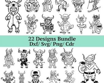 Glowforge Bereit SVG DXF CDR 22 Designs Bundle Krampus Holzgravur Detaillierter Charakter Wandkunstdekor