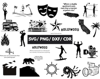 California SVG Bundle, California State Clipart, California Republic PNG, West Coast Vibes DXF, Sunset Vector