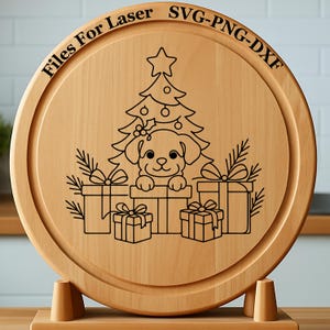 Perro navideño - Archivos de grabado láser SVG DXF PNG / Descarga digital para Glowforge, enrutadores CNC, siluetas y máquinas de grabado.