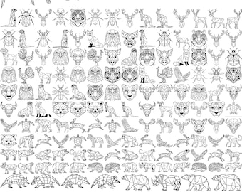 Paquete de 162 SVG de animales geométricos, SVG de animales poligonales, SVG de vida silvestre geométrica, Diseño geométrico, SVG de tatuaje de animal, SVG de animal moderno
