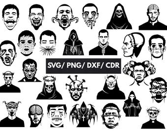 Gothic Horror Faces SVG Bundle | Dark Skull Reaper Silhouette, Macabre Tattoo Art, Eerie Monster Head Cricut DXF