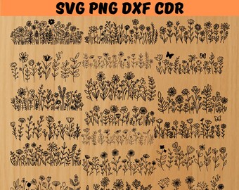 Wildblumen svg Bündel | Blumen svg png | Minimalistischer Blumenstrauß png svg | Botanische svg | Natur svg | Blumen Skizze svg