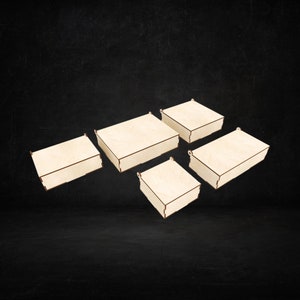 Laser Cut Box With Flip Up Lid , Six Different Size Box , for 3mm, 1/8inch material , GlowForge , Xtool, SVG , DXF , CDR Box laser files svg