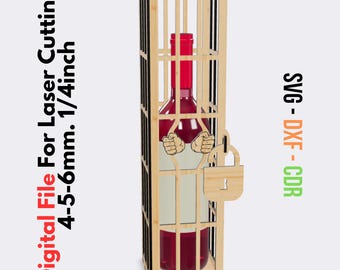 Wine Gift Box in Prison. Laser cut files SVG, DXF, CDR vector plans. jailed wine box-4-5-6mm 1/4" -Wine Box Digital File. Immediate Download
