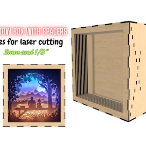 Modelo para caixa de sombra com espaçadores, adequado para corte CNC ou laser, projetado para MDF ou compensado de 3mm (1/8"). Caixa de sombra Glowforge SVG.