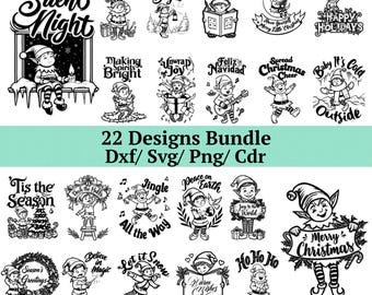 Glowforge bereit SVG DXF CDR 22 Designs Bundle Weihnachtself Holzgravur Wand Kunst Dekor Zeichen