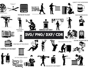 Paquete SVG de HVAC / Citas sarcásticas divertidas, Regalo para tecnología de calefacción y aire acondicionado, Archivo Cricut para ventilación de hornos