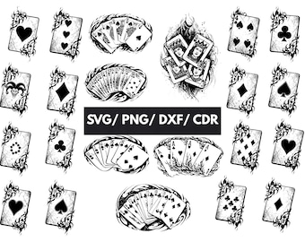 Playing Cards Svg, Aces svg, Poker Cards svg, Royal Flush Clip Art, Cards Clip Art, Poker Cards Vector Cut Files Cricut Silhouette