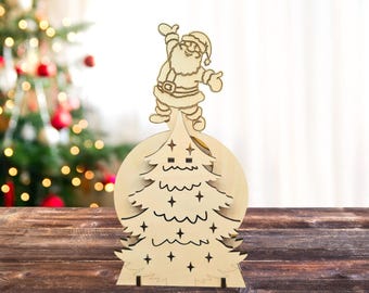 Diseño de Papá Noel mecedor, listo para cortar con láser Glowforge, CNC, SVG, DXF, Cdr, decoraciones navideñas, regalo de árbol de Navidad, solo archivo digital.