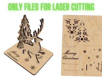 Archivos de corte láser para tarjetas navideñas, regalo de árbol de Navidad, tarjeta de recuerdo de Navidad, plano vectorial CNC, archivo de patrón de modelo, corte CNC, plantilla DXF SVG