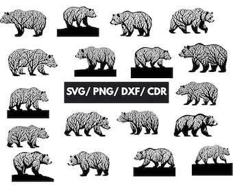 Bear SVG bundle / Bear head svg / Bear clipart PNG / Bear with Forest Elements / Instant Download / Commercial use svg / SVG file for Cricut