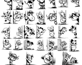 Peeking Farm animals Bundle SVG, Png, Dxf, Pdf - farming farm life pet lover funny and cute theme Instant digital downloads