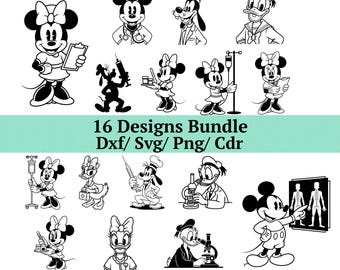 Mickey and Minnie Medical Svg, 16 Classic Doctor Png, Mouse Nurse Dxf, Retro Hospital Design