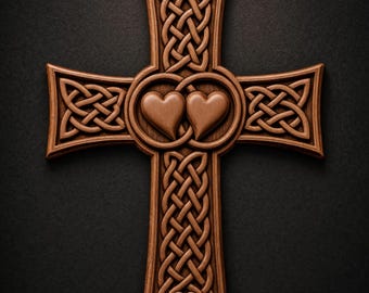 Celtic Cross with Hearts STL File for CNC Router | Religious 3D Relief Wood Carving Wall Decor