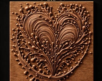 Swirling Heart Flowing Splash Droplets Scattered Bubbles Layered Curves Ornate STL for CNC Router | 3D Relief Wood Panel Wall Art