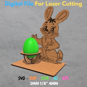 Modello SVG di uova di Pasqua Coniglio - Portauovo di Pasqua compatibile con Glowforge File SVG e DXF - Piano cnc tagliato al laser per portauova