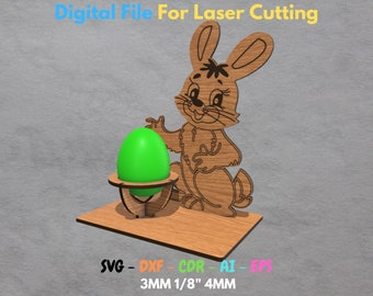 Easter Eggs Rabbit SVG Template - Glowforge-Compatible Easter Bunny Egg Holder SVG and DXF Files - Laser Cut cnc Plan for Egg Holder