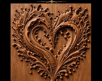 Swirling Heart Flowing Splash Droplets Scattered Bubbles Symmetrical Curves Ornate STL for CNC Router | 3D Relief Wood Panel Wall Art