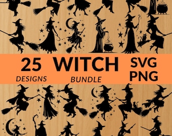 Witch 25 SVG Bundle - Laser Engraving Files SVG PNG | Digital Download for Glowforge, Cnc Router, Silhouette and Engraving Machines.