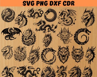 Dragon SVG Bundle, Dragons SVG, Medieval svg, Fire Dragon Svg, Witchcraft SVG, Png, Svg Files for Cricut, Silhouette, Flying Dragons, Cricut