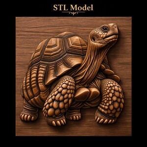 Majestic Giant Tortoise Raised Head Detailed Patterned Shell Scaled Legs Textured Skin STL CNC Router 3D Relief Wood Panel Wall Art