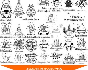 Winter Deutsch SVG Bundle - Weihnachtszauber Feiertage Designs für T-Shirts, Tassen - Laserschneiden Vektor Grafiken