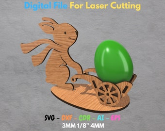 Plantilla SVG de conejo de huevos de Pascua - Archivos SVG y DXF de soporte de huevo de conejito de Pascua compatible con Glowforge - Plan cnc de corte láser para soporte de huevo svg