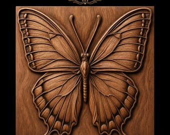 Symmetrical Butterfly Spread Wings Detailed Veins Patterned Spots Textured Body STL for CNC Router | 3D Relief Wood Panel Wall Art