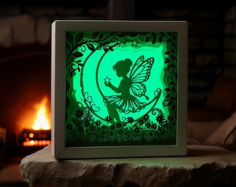 Caja de sombras de luna de hadas SVG, plantilla de caja de luz de papel 3D para cortar, archivo de corte Cricut, descarga digital de caja de luz de papel para jardín de hadas SVG