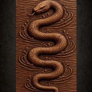 Serpentine Snake with Swirls Hoog paneel STL-bestand voor CNC-router | 3D-reliëf houtsnijwerk muurdeurdecor
